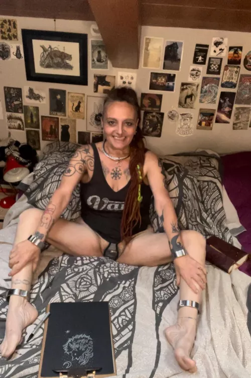 Making some drawings for my shop , on my magical corner while protected!!