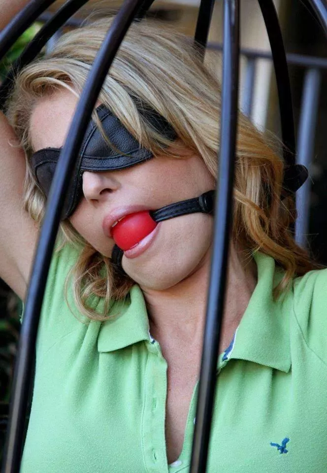 Caged, tied up and blindfolded 