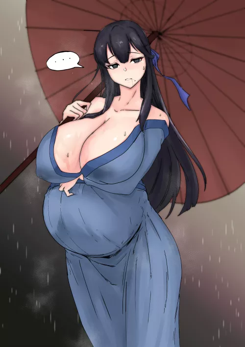 Out in the rain, approached by a heavily pregnant woman (Hentai Rat)