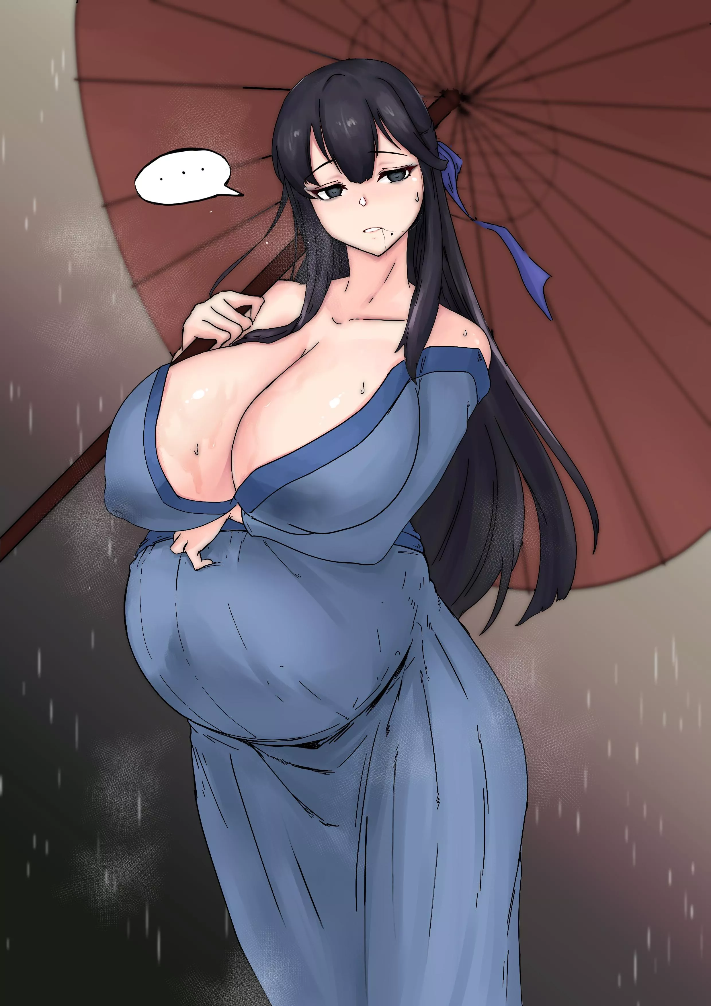 Out in the rain, approached by a heavily pregnant woman (Hentai Rat)