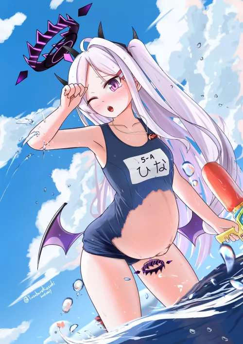 Swimsuit can't handle her belly (yuzuharakazuki)