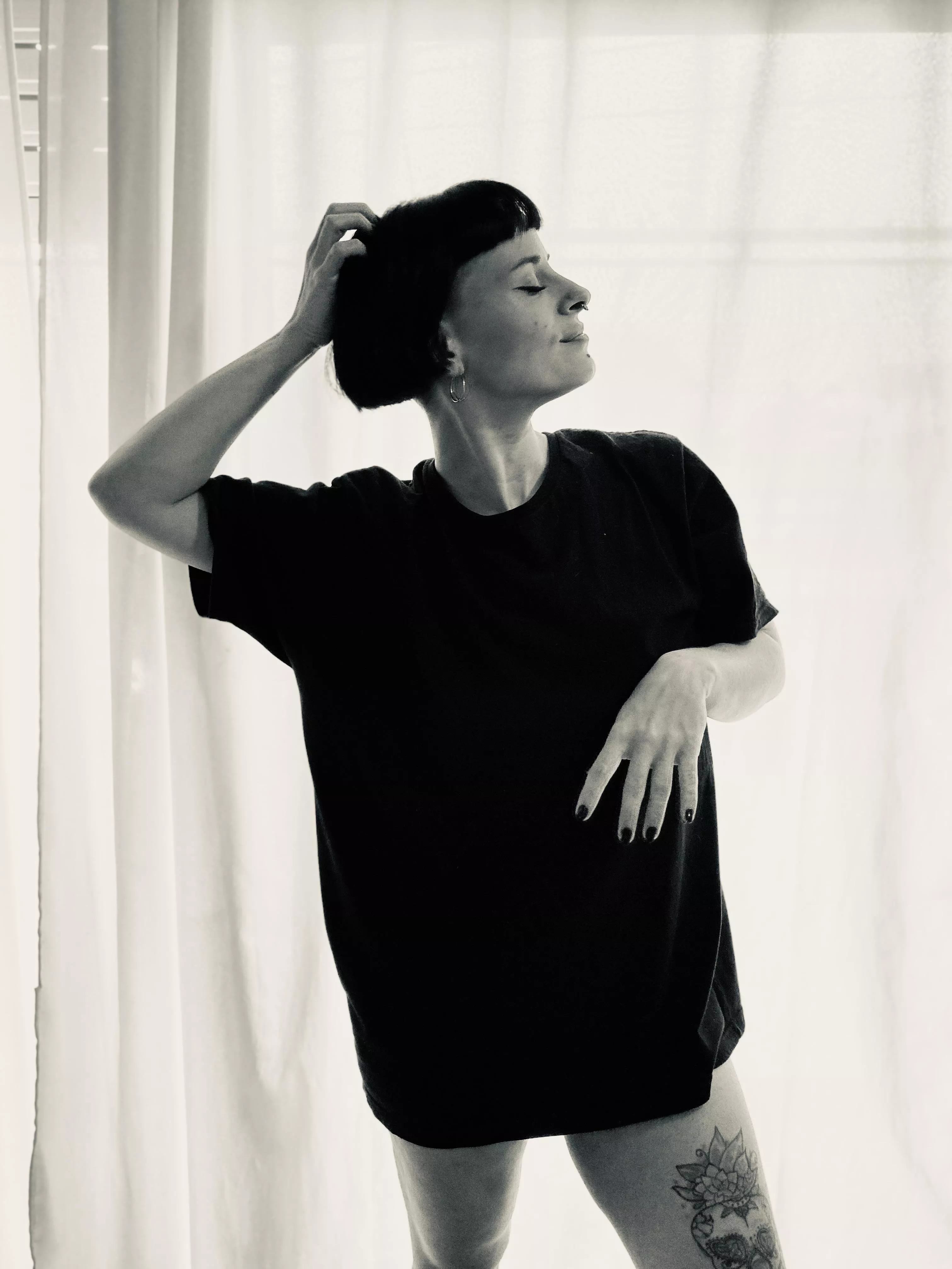 A profile and short bangs 