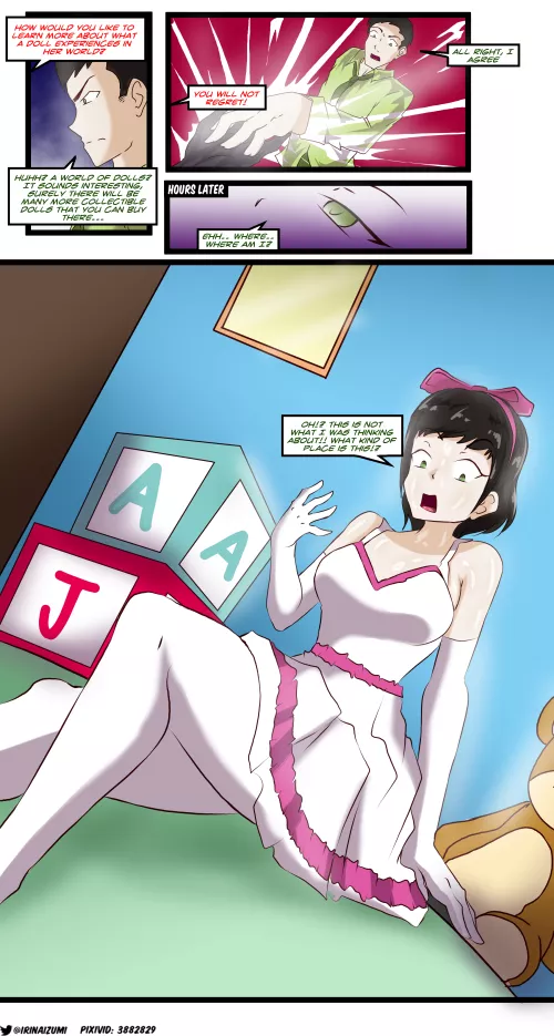 Dude takes away girl's doll and as a consequence he is turned into a doll to replace the doll he stole