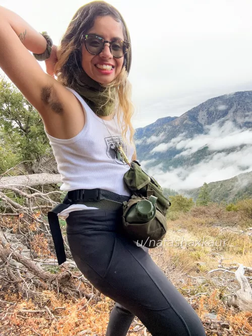 Hairy pits and hard nips out in nature 🌿