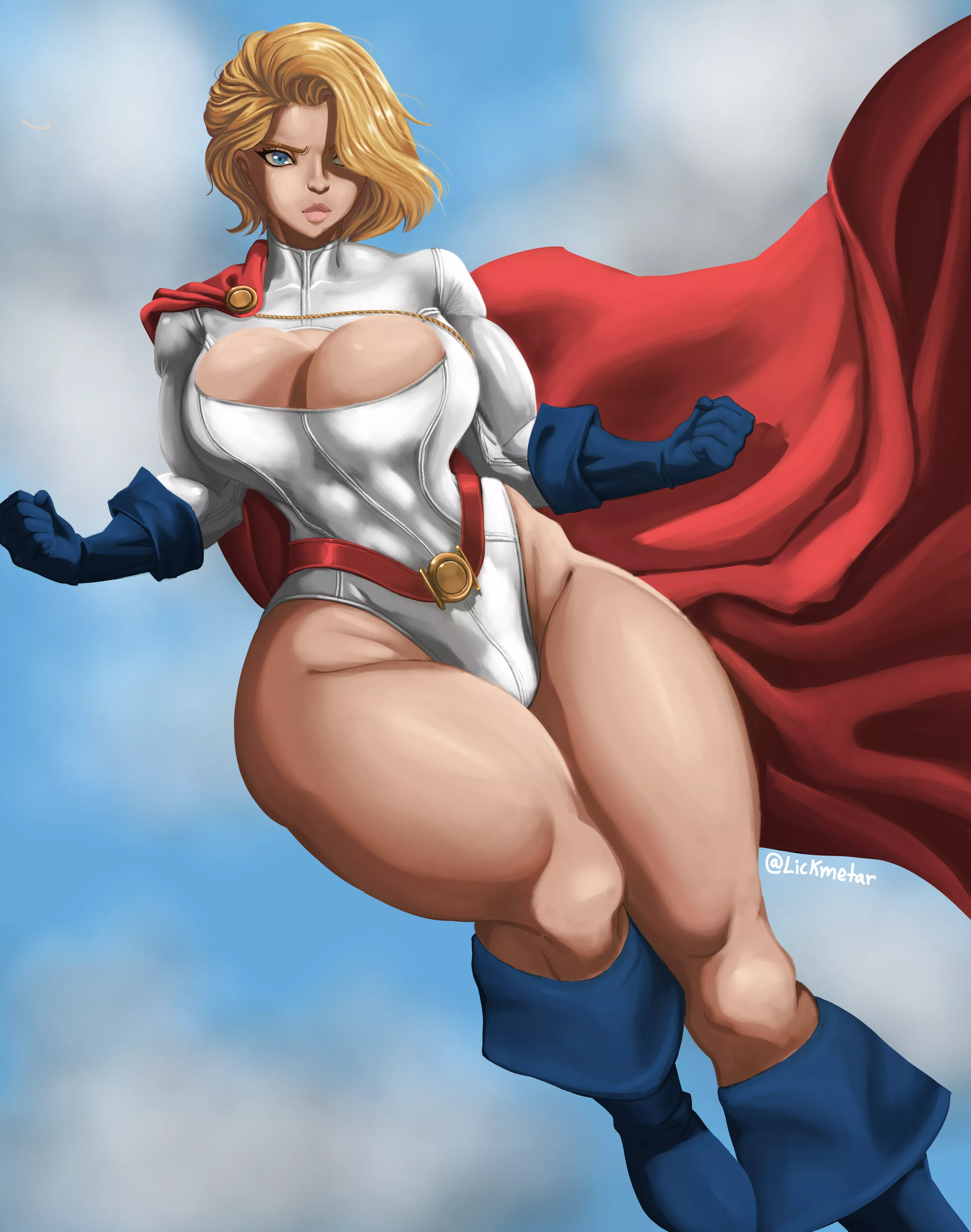 Powergirl's suit is tight on the chest [Lickmetar]