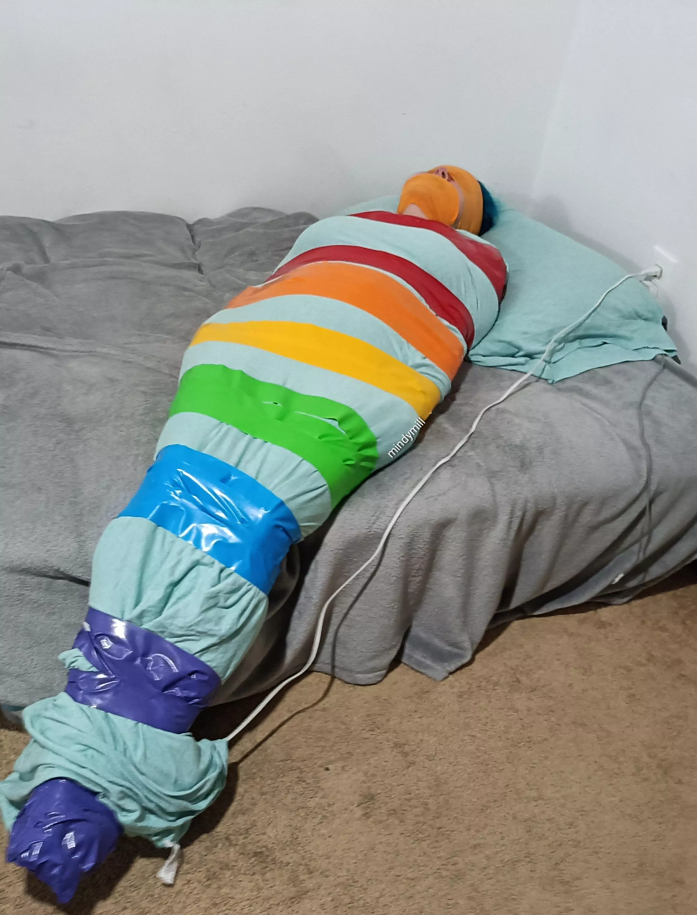 Rainbow mummy time! My wand was on the whole time and I came twice all wrapped up