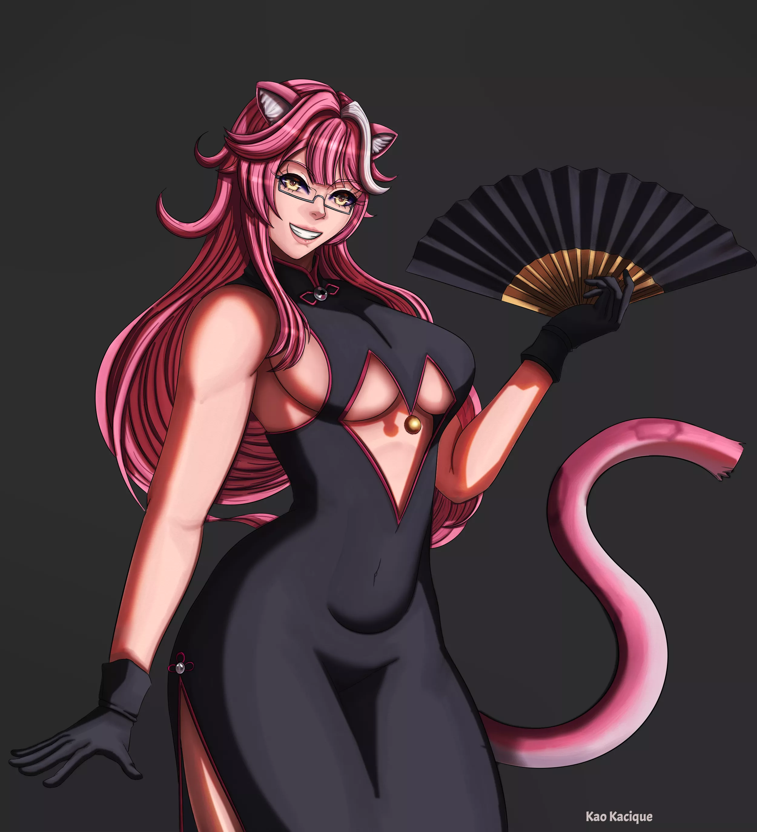 Panther vtuber Raora Panthera dressed as Fox girl Koyanskaya, from FGO (@Kaokacique)