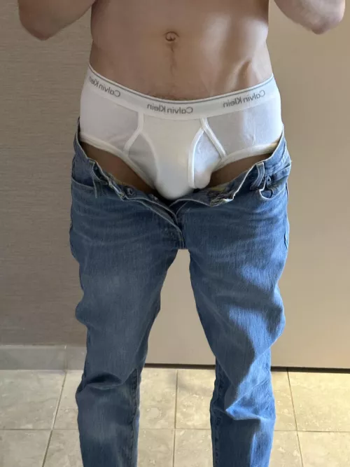 Wearing a pair of my white Calvin briefs