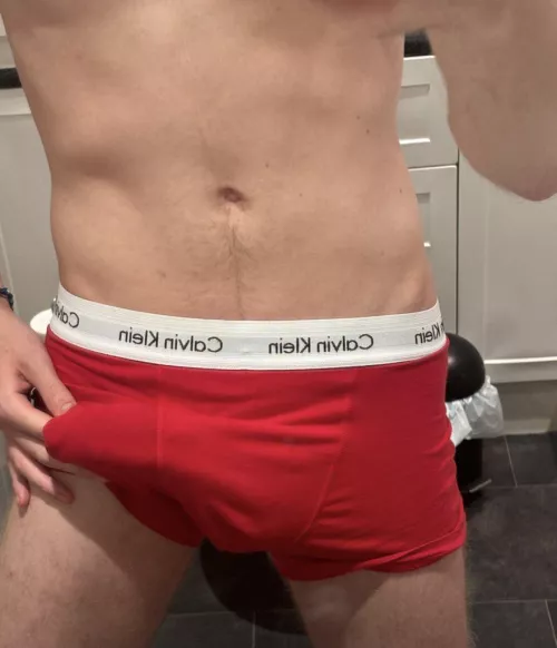 love wearing red it stands out just like my bulge