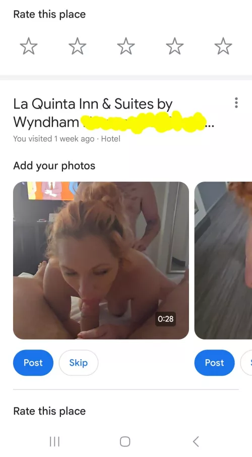 Google asked me to rate my recent stay with suggested photo. Gonna have to pass.