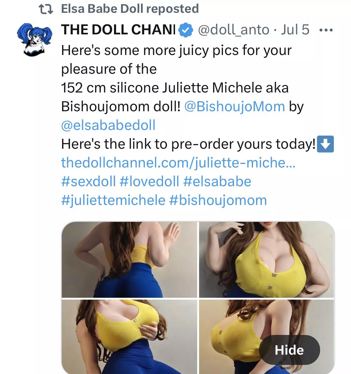 I just saw this on Elsa babe twitter looks like another sexy silicone doll! I Might buy