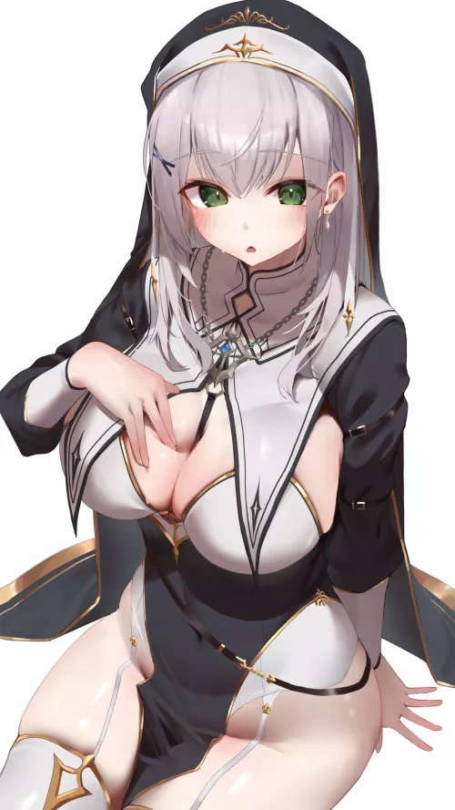 Nun spreading her breast