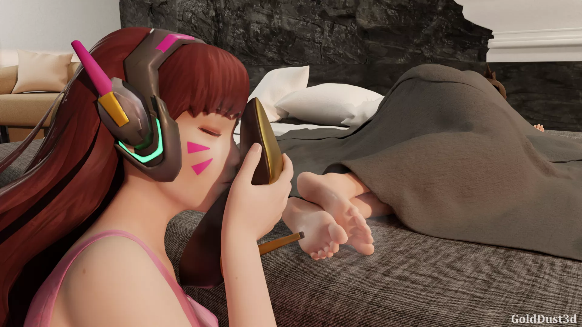 Tracer taking a nap (Overwatch) [Artist: GoldDust3D]