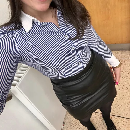 Leather skirt in the office today