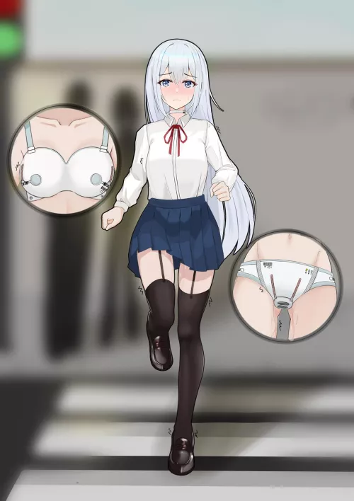 Running to not miss her unlocking appointment.