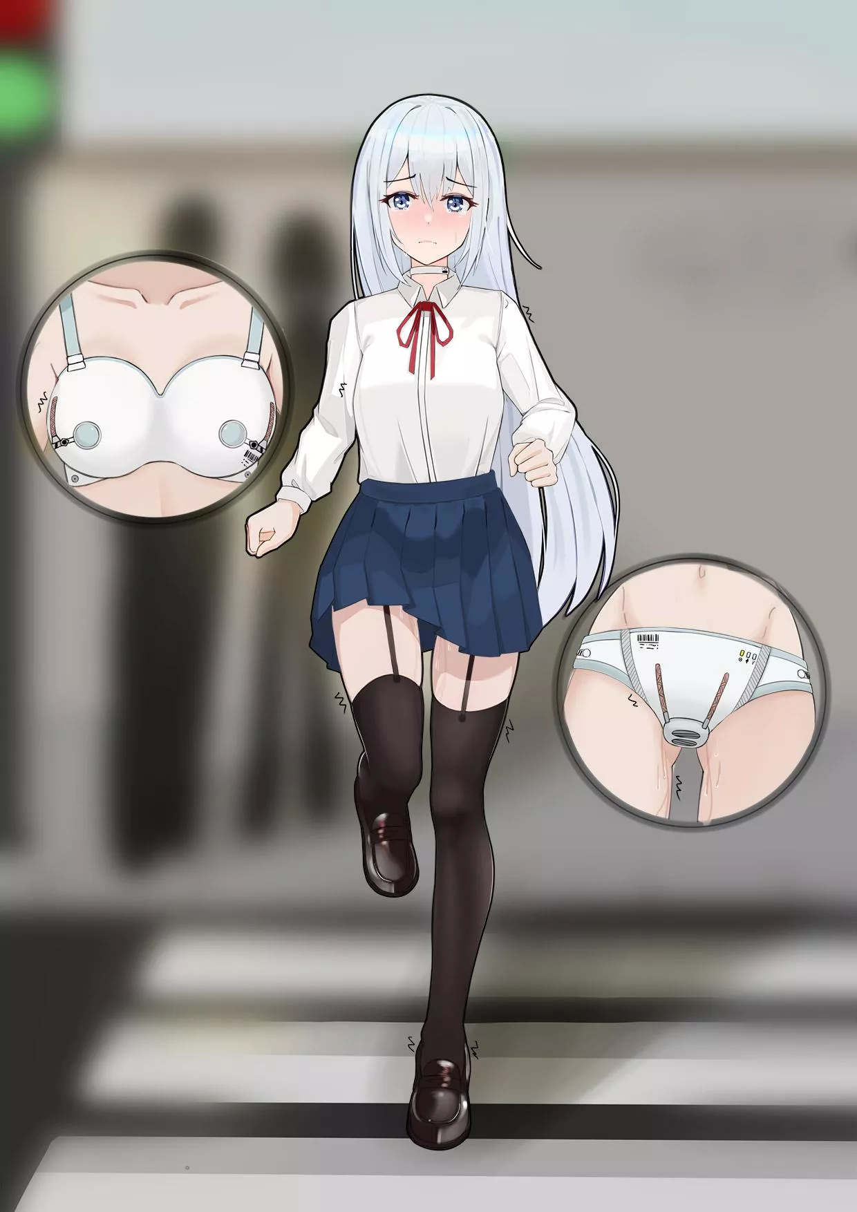 Running to not miss her unlocking appointment.