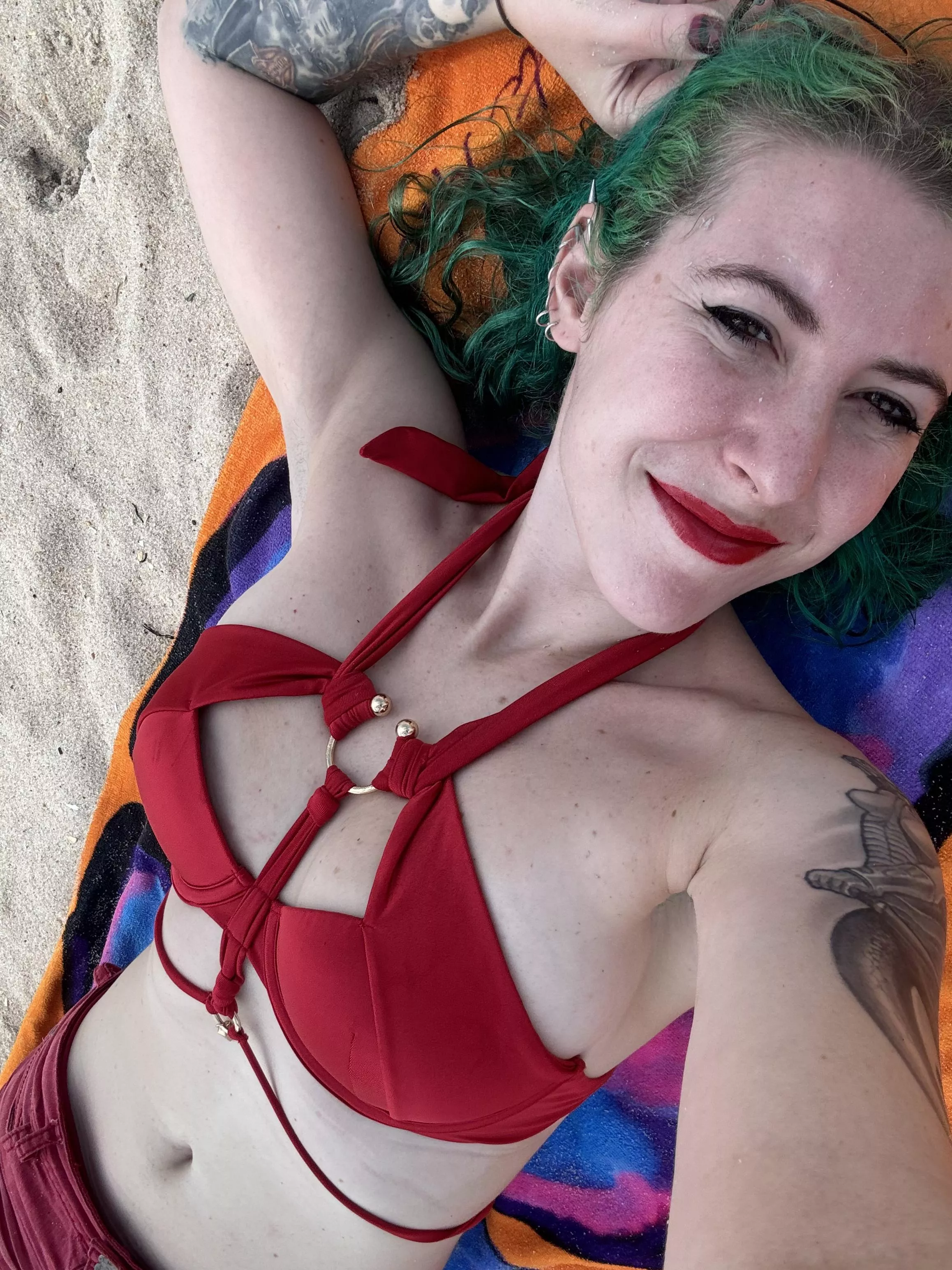 Sexy in red at the beach