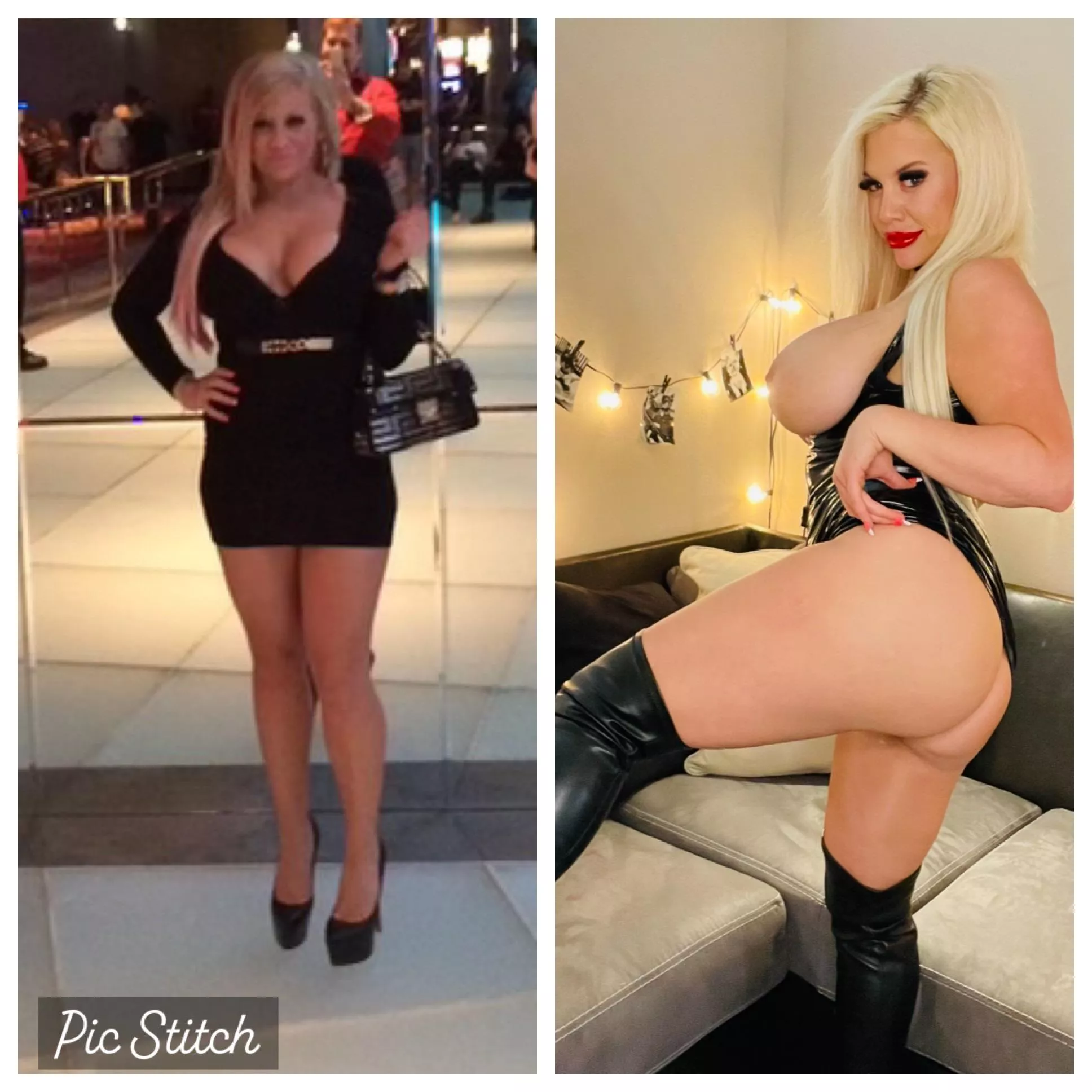 Before and after my bimbofication. In the first pic I’m wearing a double push-up bra. 