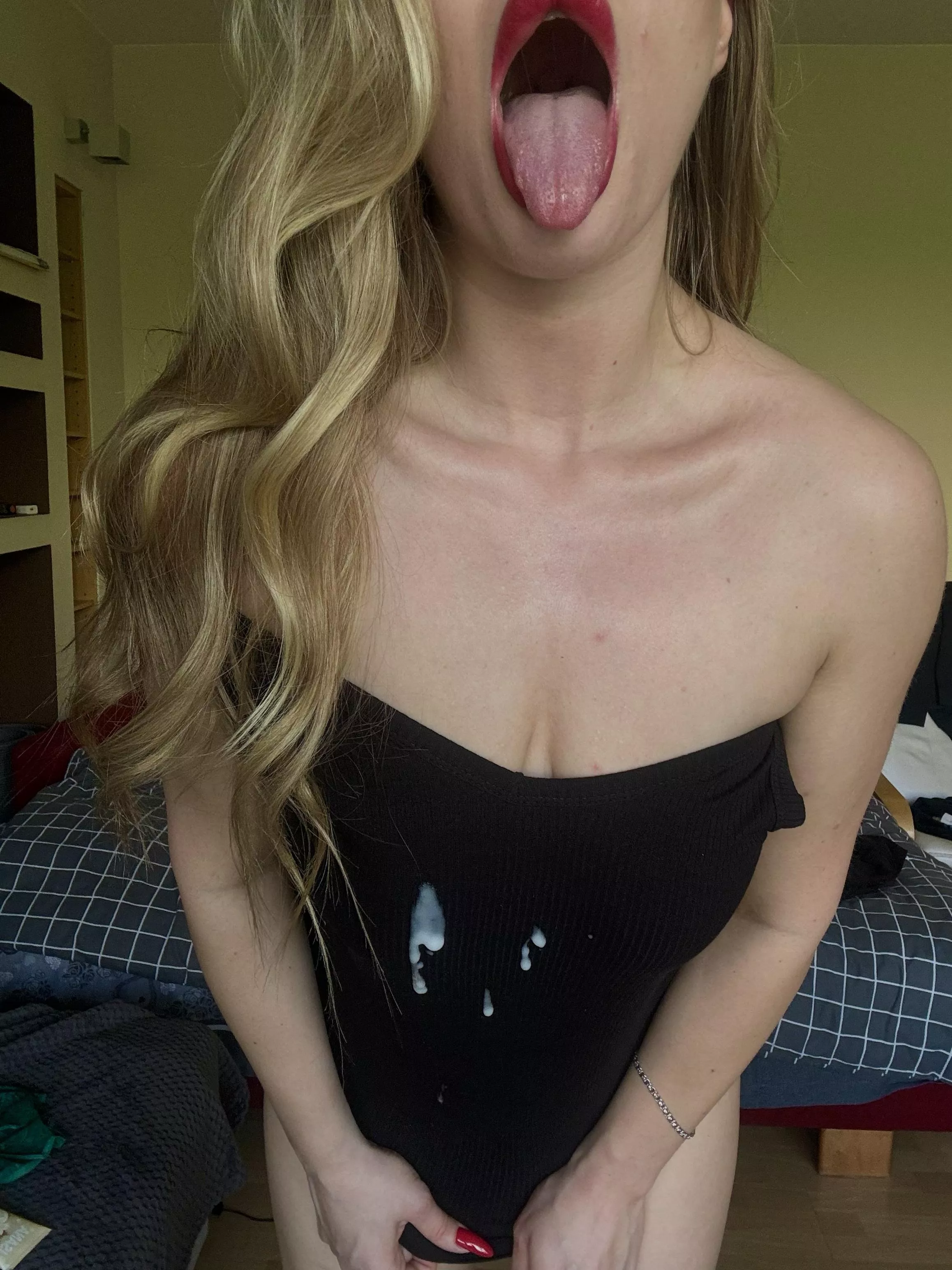 I like to make him cum on my clothes.