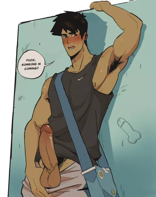 Jerking off in the school bathroom (By touma_art2) 