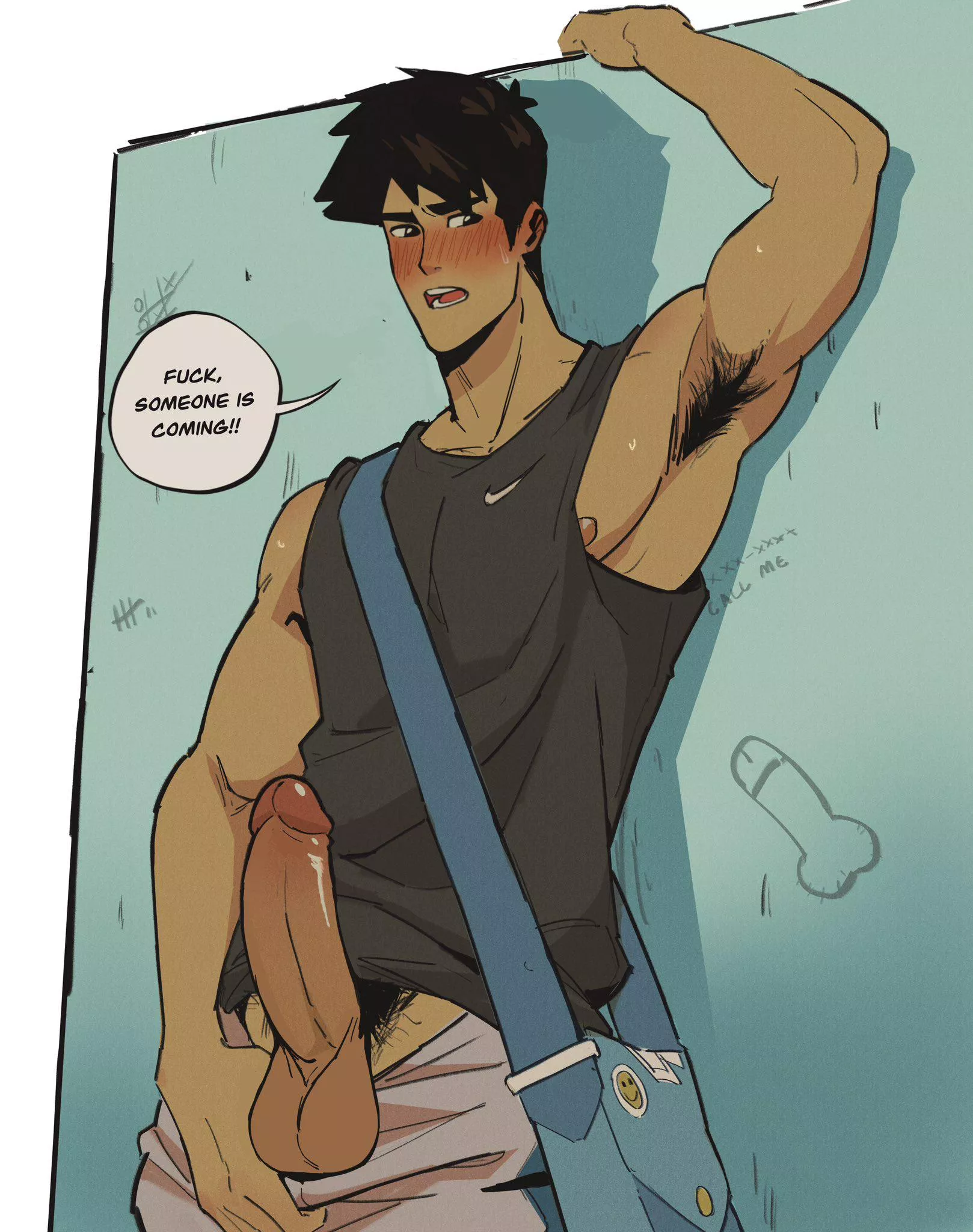 Jerking off in the school bathroom (By touma_art2) 