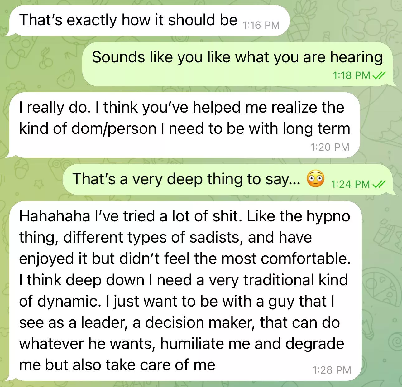 My conversation with my sub today #bdsm #domsub #traditional