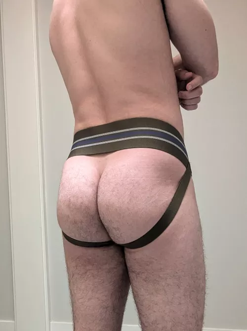 This thick waistband green jockstrap is one of my favorites!