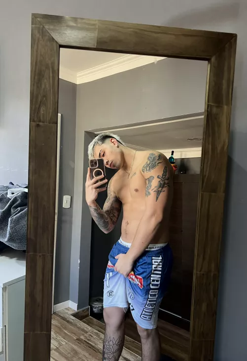 in front of me on your knees until you are all wet from my cum