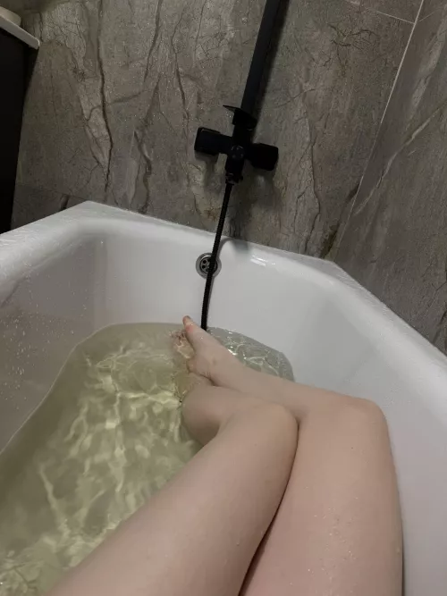 Morning is time for a bath with a young teen