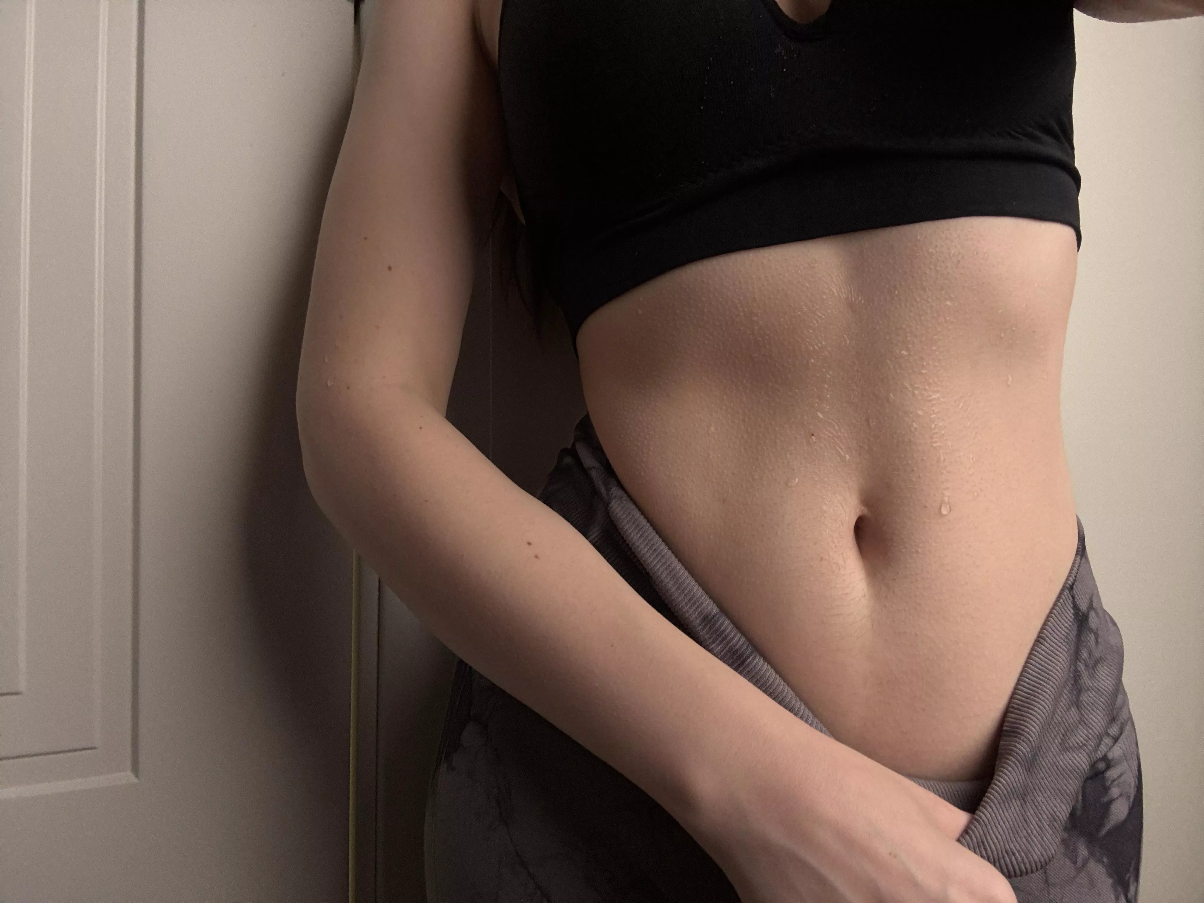 My whole sexy belly is sweaty after running