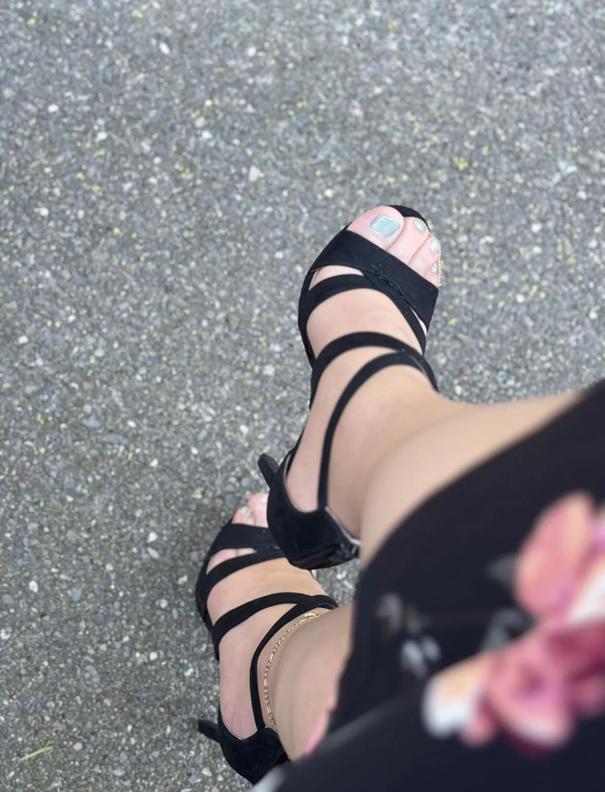 Strappy stilettos at the park