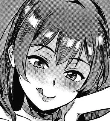 LF Mono Source: 1girl, face, close up, medium hair, bow tie, collarbone, side locks, bangs, blushing, licking lips, looking down