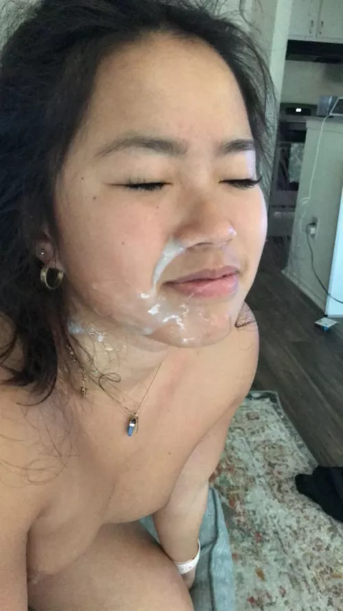 On my knees with a load of cum on my face. No better way to start a Friday morning. 