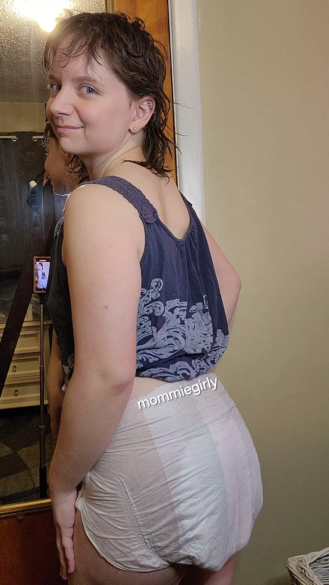 Just hangin around in a top and a diaper today 😊