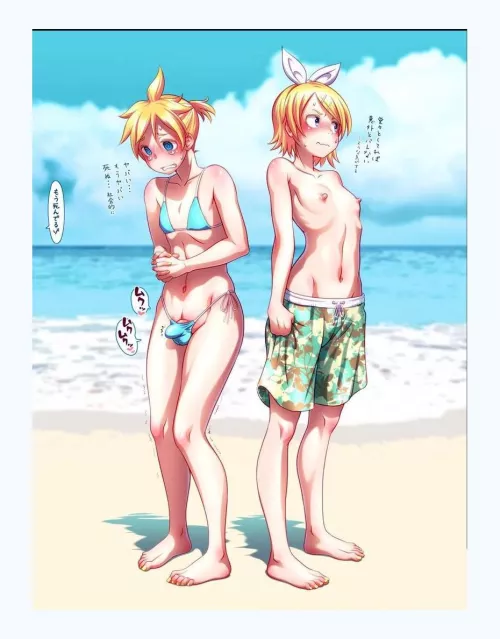 Len and Rin at the beach (wokadq)