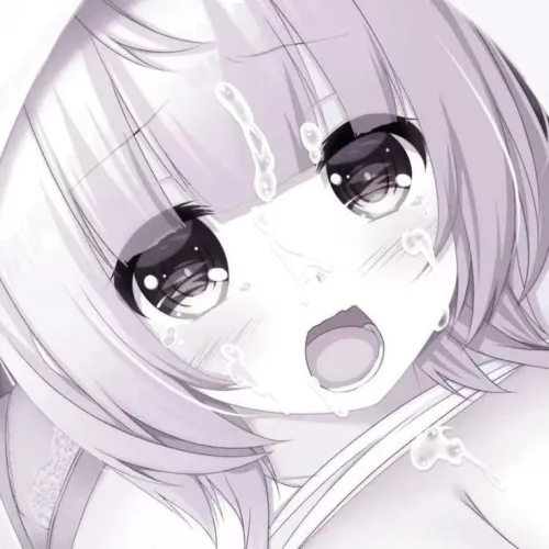 LF Color Source: 1girl, close up, clothes, shirt lift, breasts, open mouth, short hair, facial, cum on breasts, teeth, lower teeth only, panties, pink hair, orange eyes