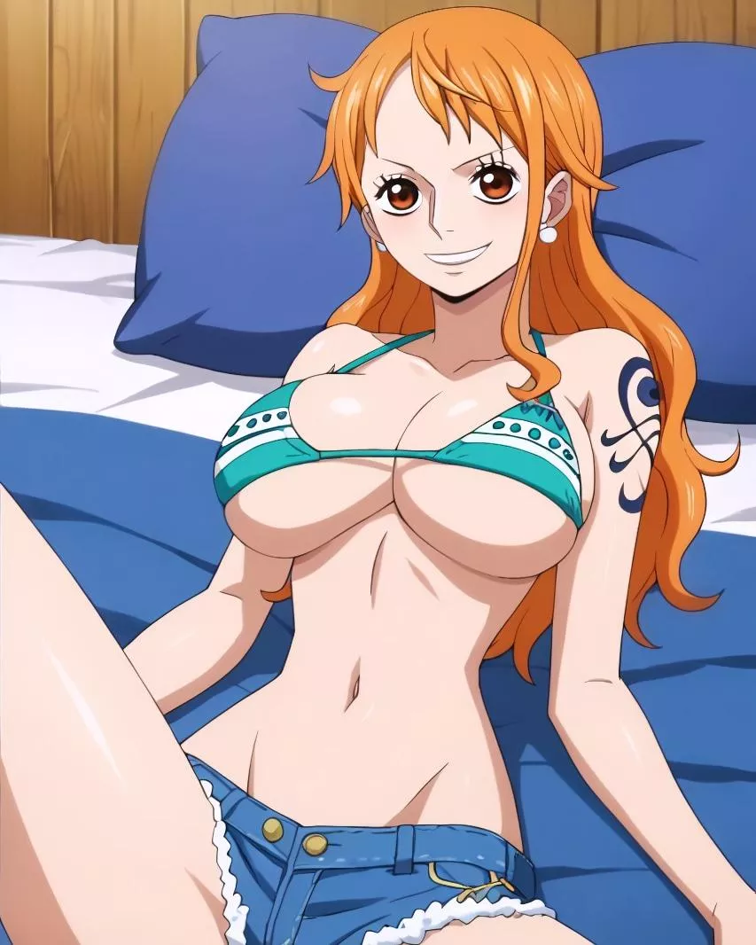 Nami laying on the bed