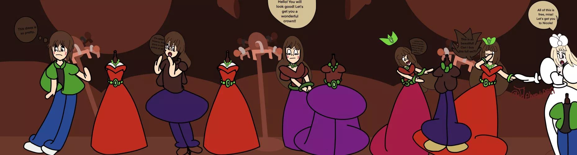 Thomas is rather interested in a dress.