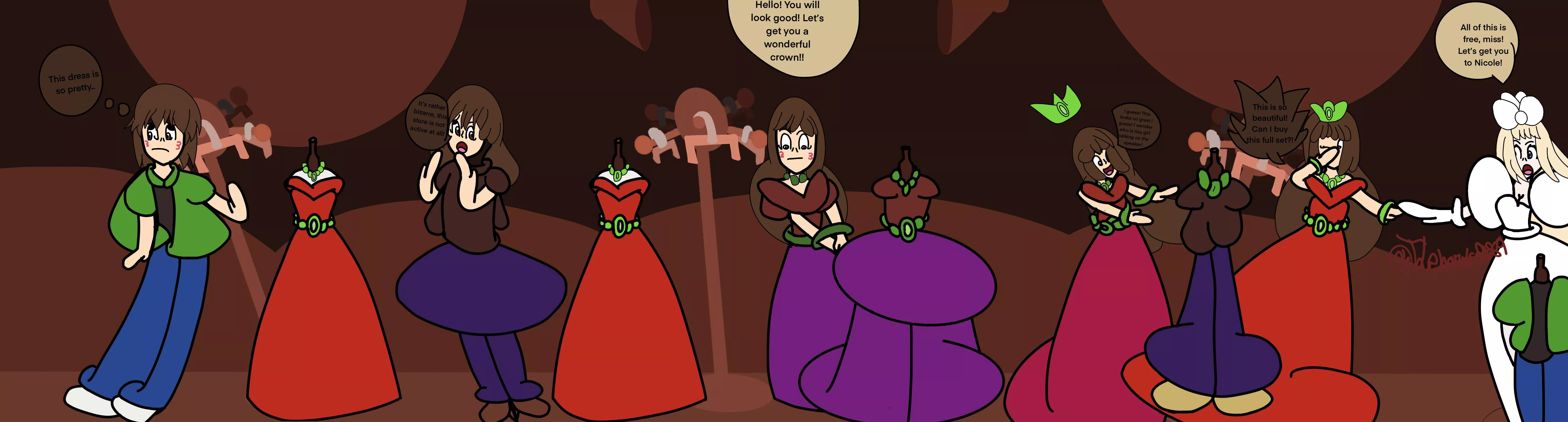 Thomas is rather interested in a dress.