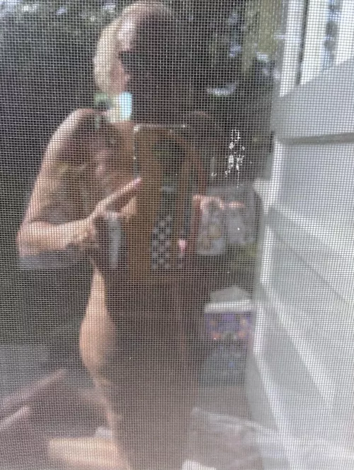 Looking in the golf course bar window 