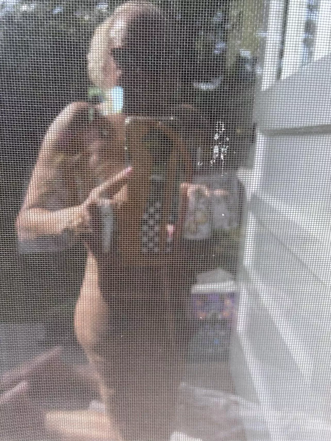 Looking in the golf course bar window 