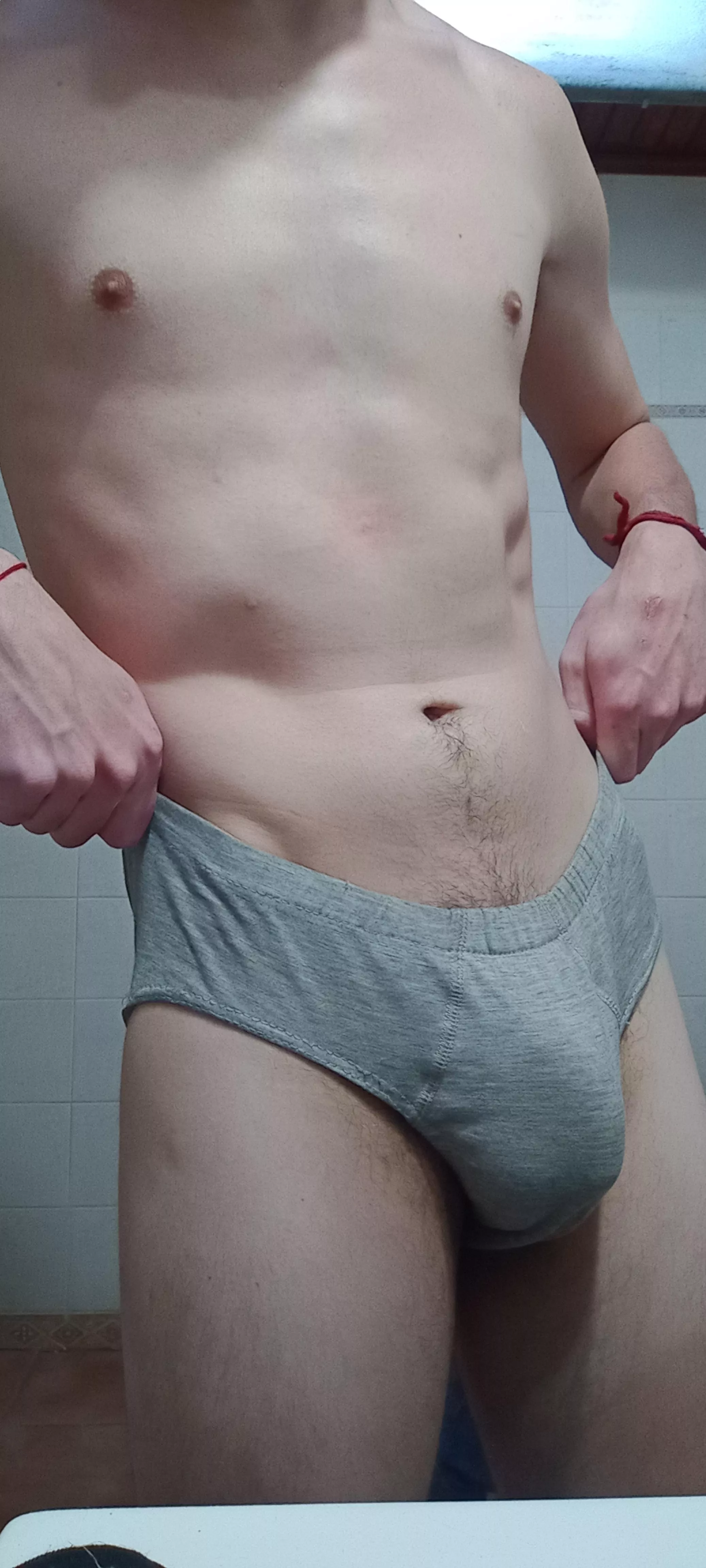softie on grey briefs 