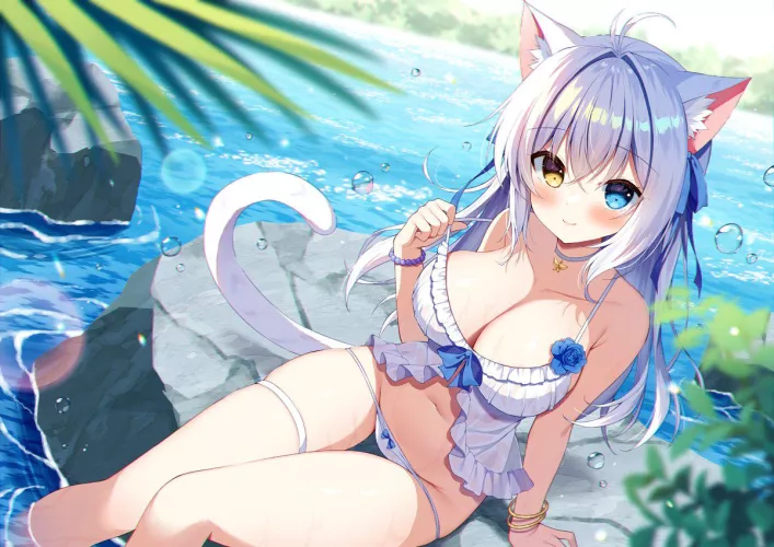 Catgirl at a lake