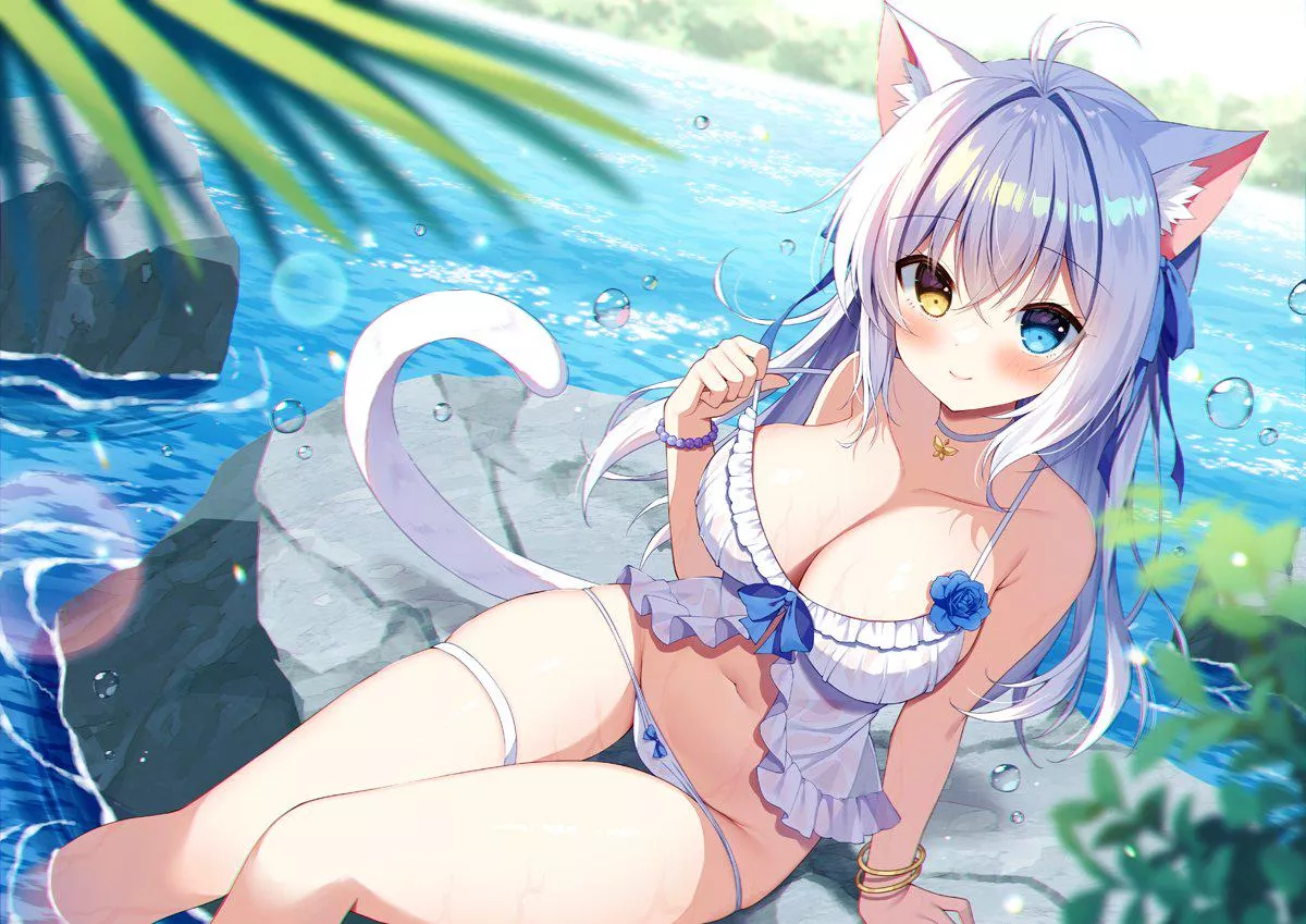 Catgirl at a lake