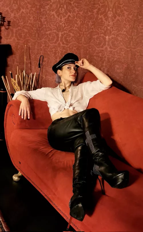 Relaxing on the couch in my knee high boots