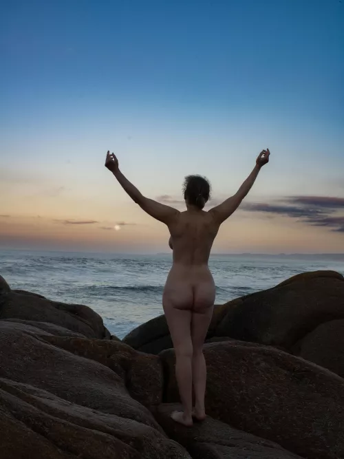 The moon in the sky and my nude moon on salmon Rock, Australia 