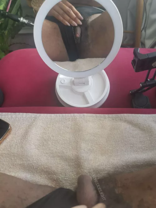 My natural big clit in the mirror