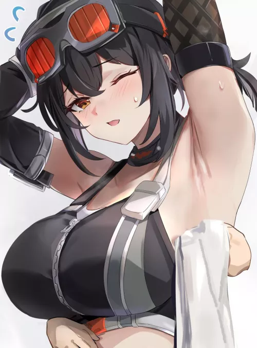 Wiping Grace's sweat