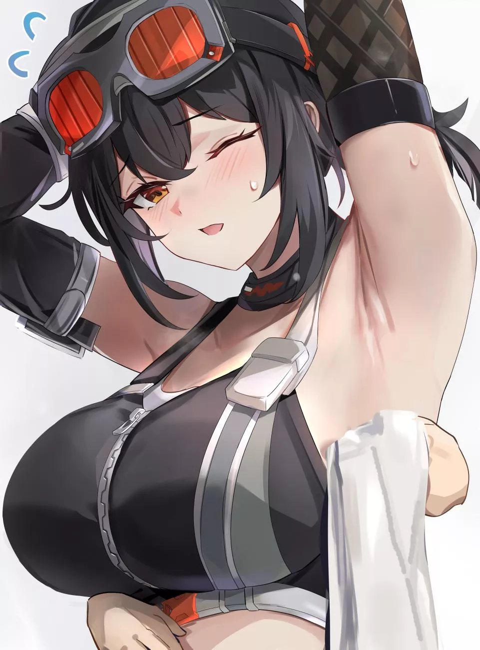 Wiping Grace's sweat