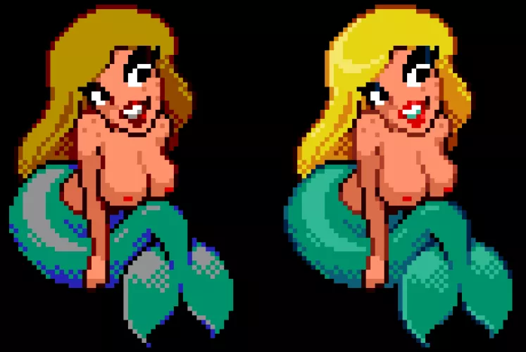 Wild Woody Mermaid resprite I did! Left utilizes the OG palette, Right utilizes my custom palette!